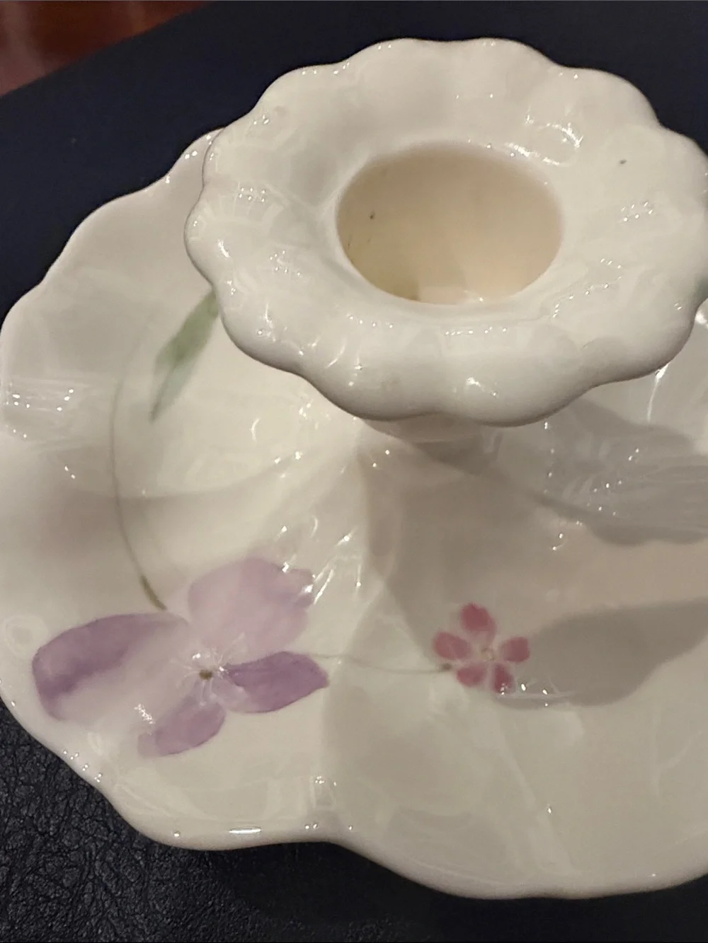 Vintage Mikasa Cream Ceramic Floral Candle Holders with Lavender Accents - Pair